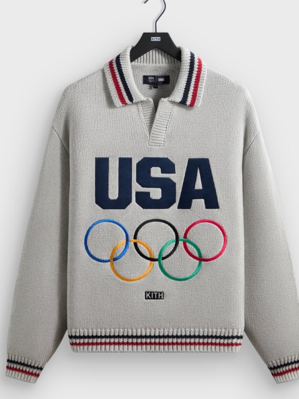 Kith for Team USA Nelson Rugby Sweater Light Heather Grey KHM034846-002 Size L